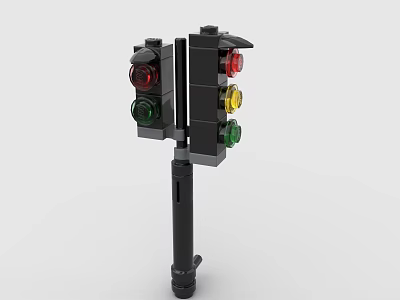 Building Block Traffic Light Model with Red Yellow Green Lights 3d model