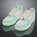 Stylish Casual White And Light Green Sneakers With Pink Star Pattern And Laces