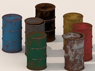 Different Colored Rusty Oil Drums Arranged for Industrial Style Decor 3d model