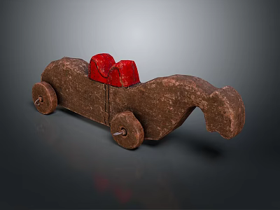 Wooden Electric Toy Car With Brown Body Red Seats And Four Wheels For Kids 3d model
