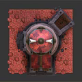 Cartoon Style Whimsical Tower With Red Roof Small House And Ornate Windows On Red Base