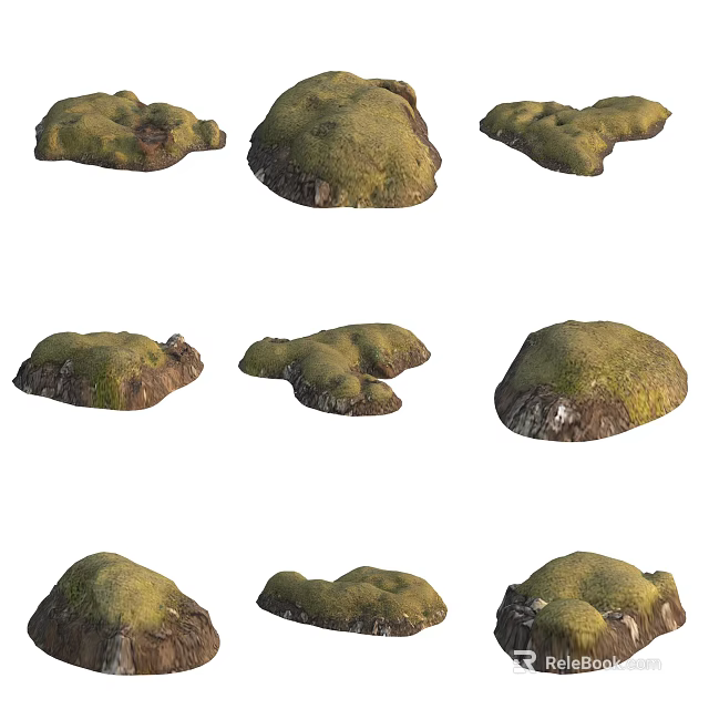 Natural Looking Various Shapes Moss Covered Rockery Stones For Garden Landscape Decoration 3d model 