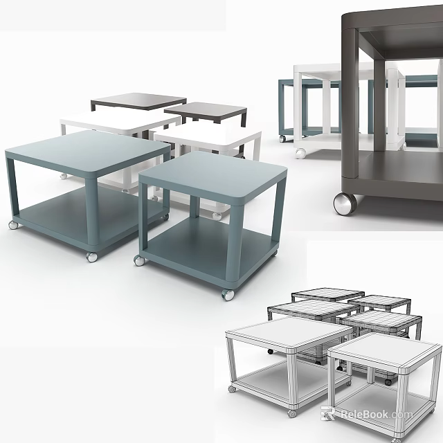 Modern Coffee Tables With Movable Wheels Lower Shelf And Simple Styles 3d model