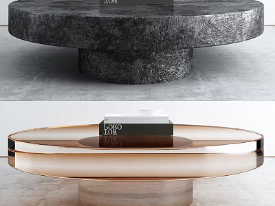 Modern Round Coffee Table Featuring Textured Surface And Transparent Glass Top With Metal Base 3d model