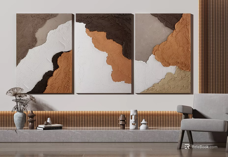 Abstract Wall Art Decor In Modern Living Room 3d model