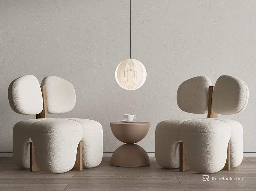 Modern Leisure Sofa Set With Cream Upholstery Wooden Legs And Small Round Table 3d model 