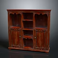 Dark Brown Wooden Bookcase With Carved Design Cabinet Doors And Open Shelves