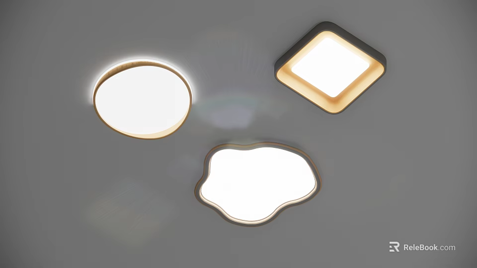 Modern Ceiling Lights with Round Square and Cloud Shaped Design White Shade and Gold Frame 3d model 