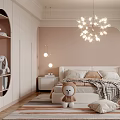 Modern Kids Room Interior Design With Pink Walls Chandelier Bed And Stuffed Toy Rug