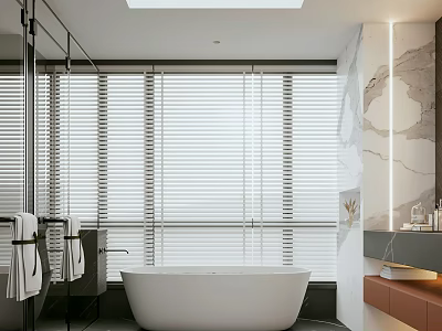 Modern Bathroom Interior with Freestanding Bathtub Venetian Blinds Marble Walls and Vanity 3d model