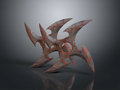 Ancient Rusted Blade Weapon With Multiple Sharp Blades Circular Holes And Intricate Metallic Design 3d model
