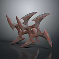 Ancient Rusted Blade Weapon With Multiple Sharp Blades Circular Holes And Intricate Metallic Design