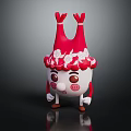 Cute Anthropomorphic Cartoon Character with Red Floral Headpiece White Body and Pink Cheeks