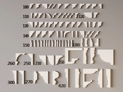 Assorted Ceiling Moldings With Various Sizes And Decorative Designs For Home Decoration 3d model