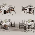 Modern Dining Table Set with Round Square Tables Matching Chairs and Flower Vase 3d model