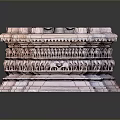 Ancient Multi Tiered Stone Carved Pedestal With Intricate Elephant And Human Sculptures