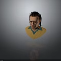 Detailed 3D Character Head With Black Hair Facial Scar Yellow Fur Collar Green Shirt