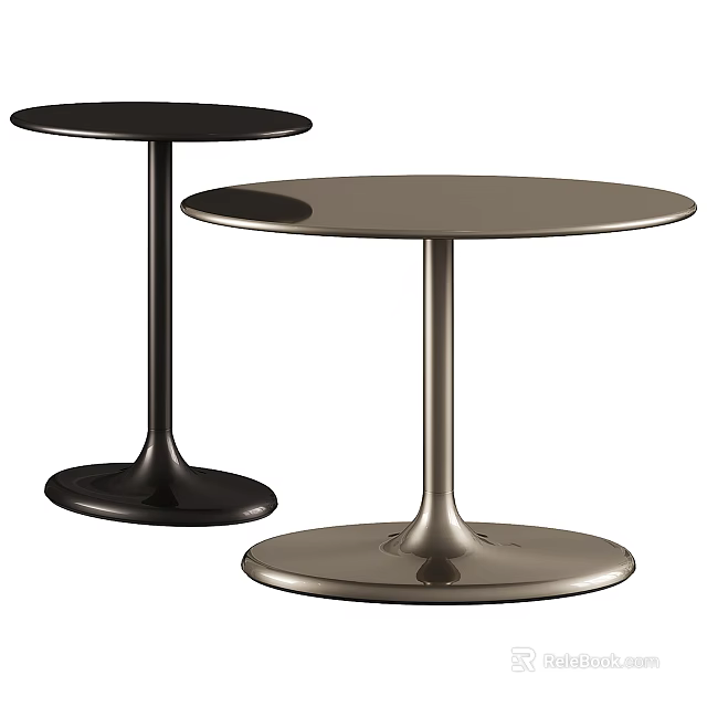 Modern Side Tables with Round Tops Slender Pillars and Circular Bases in Black and Brown 3d model 