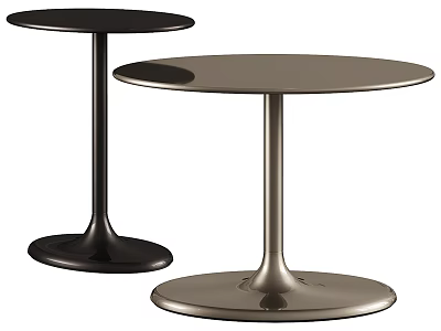 Modern Side Tables with Round Tops Slender Pillars and Circular Bases in Black and Brown 3d model