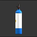 Two Commercial Blue And White Oxygen Cylinders With Valves Gauges And Safety Warning Labels
