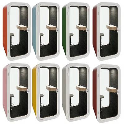 Colorful Soundproof Work Pods With Desk And Seat In Various Hues 3d model