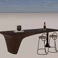 Modern Bar Area Interior With Curved Wooden Counter Metal Frame Stools And Decorative Items