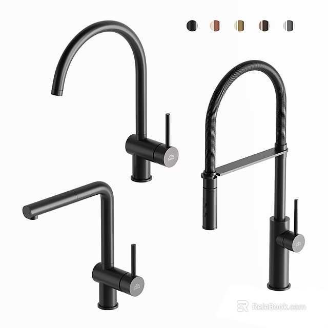 Black Kitchen Faucets With Different Modern And Contemporary Design Styles 3d model 