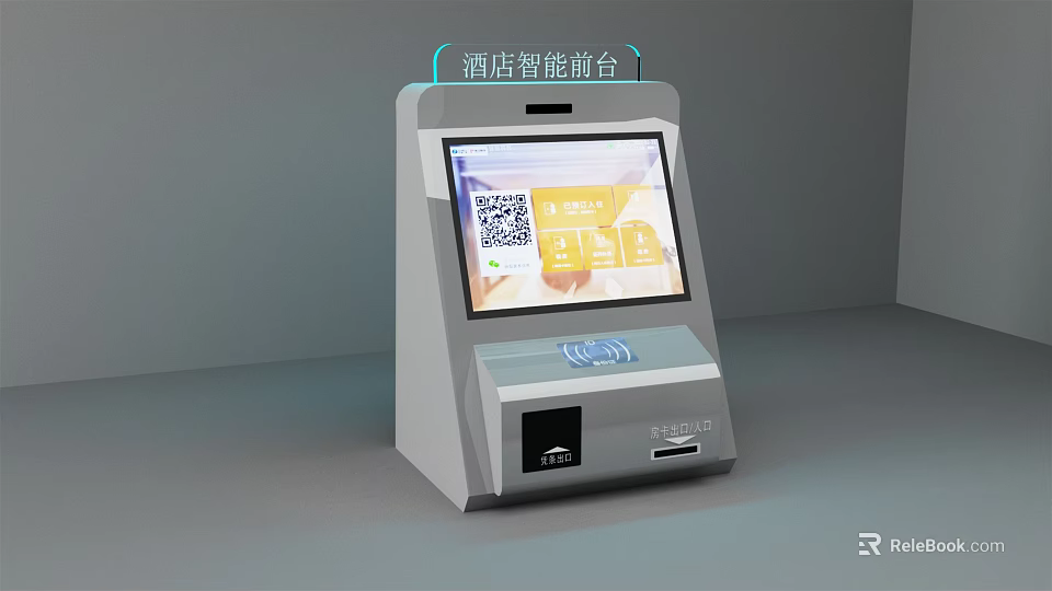 Hotel Smart Front Desk Public Facility Self Service Kiosk With QR Code And Payment Screen 3d model 