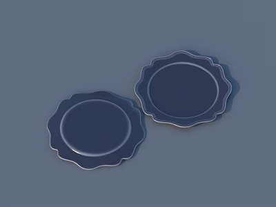 Dinnerware Set with Two Dark Colored Plates Scalloped Edges on Simple Blue Background 3d model