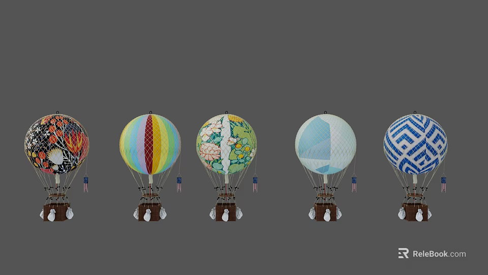 Inflatable Hot Air Balloons With Various Colorful Patterns And Decorative Designs 3d model 