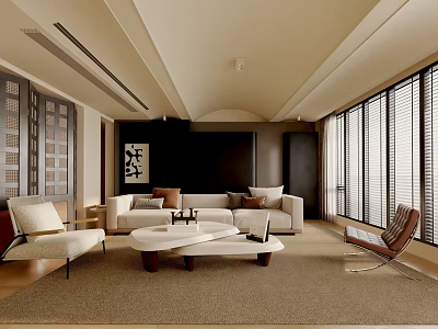 Modern Living Room Interior Design With Sofa Coffee Table Chairs And Windows 3d model