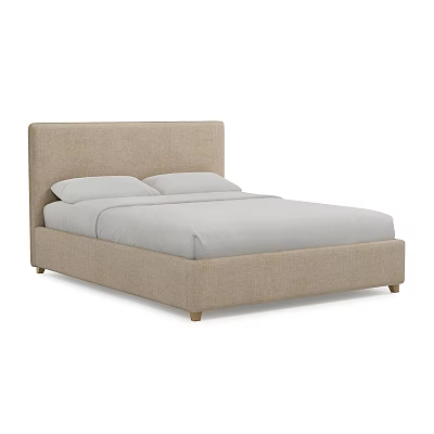 Double Bed with Beige Upholstered Headboard and Light Gray Bed Sheets in Simple Modern Design 3d model