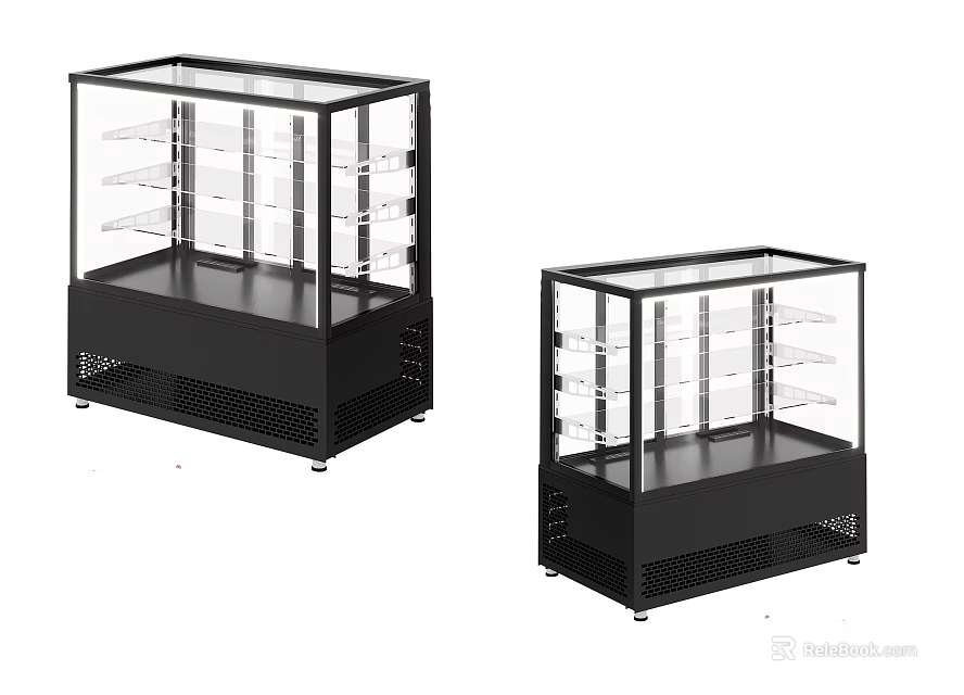 Black Display Cabinets with Glass Doors and Multiple Shelves for Retail Product 3d model 