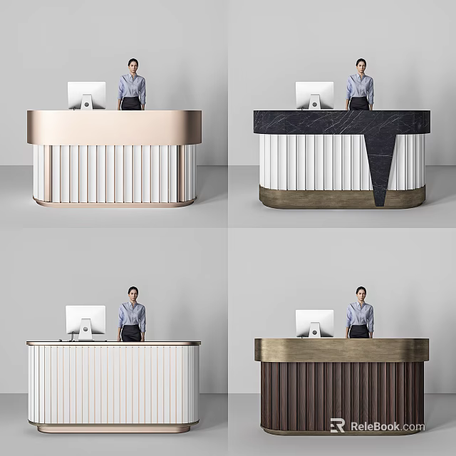 Modern Reception Desk Designs With Marble Top And Wooden Panel Elements 3d model 