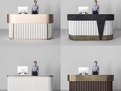 Modern Reception Desk Designs With Marble Top And Wooden Panel Elements 3d model