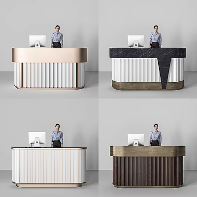 Modern Reception Desk Designs With Marble Top And Wooden Panel Elements 3d model