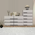Modern White Console and Side Cabinet Interior with Decorative Vases Lamp and Storage Drawers