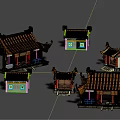 Cartoon Scenes Of Chinese Traditional Buildings With Colorful Roofs And Ornate Designs