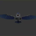 Futuristic Mechanical Bird In Flight With Blue Wings Silver Body And Reflective Surface