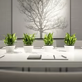 Modern Public Office Space With Workstations Computers Desk Lamps Green Plants And Office Supplies
