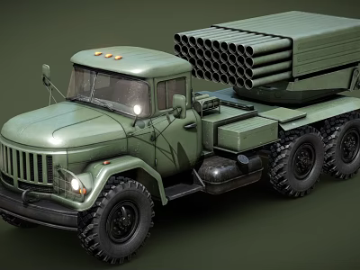 Green Military Truck With Multiple Rocket Launchers And Off Road Wheels 3d model