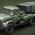 Green Military Truck With Multiple Rocket Launchers And Off Road Wheels