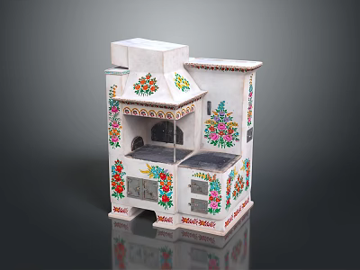 Ornate Traditional Residential Building Featuring White Exterior And Colorful Floral Decorations 3d model