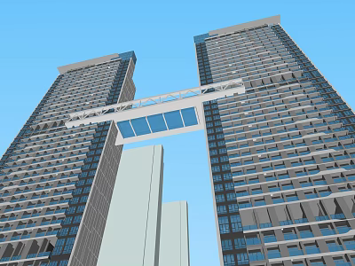 Modern High Rise Buildings With Glass Facade And Sky Bridge Connection 3d model