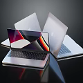 Sleek Silver Open Laptops With Modern Design And Clear Display Screens 3d model