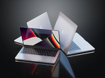 Sleek Silver Open Laptops With Modern Design And Clear Display Screens 3d model