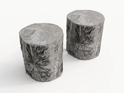 Two Natural Gray Tree Stump Pillars With Textured Surface For Home Decor 3d model