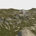 Natural Garden Landscape With Lush Green Grassland And Rocky Hill Terrain