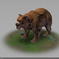 Brown Bear 3D Model Standing on Green Grass with Stones and Sharp Teeth 3d model