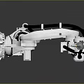 White Industrial Robotic Arm With Black Cables And Grey Background Setting 3d model
